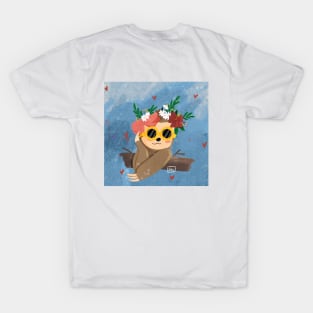 Cute Chic Sloth with flower crown and sunglasses by Jilooo T-Shirt